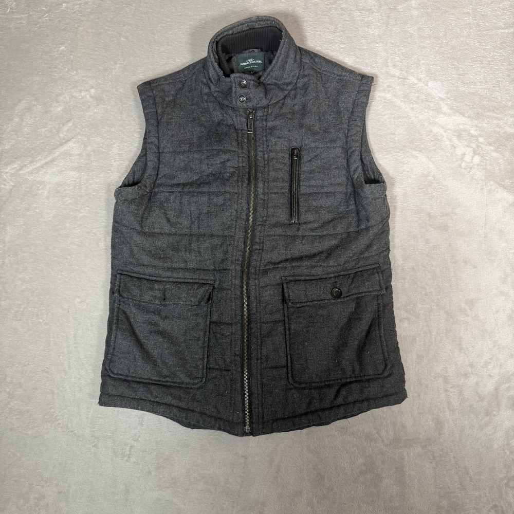 Rodd & Gunn Men’s Large Gray Wool Blend Quilted Vest Leather Trim Full Zip